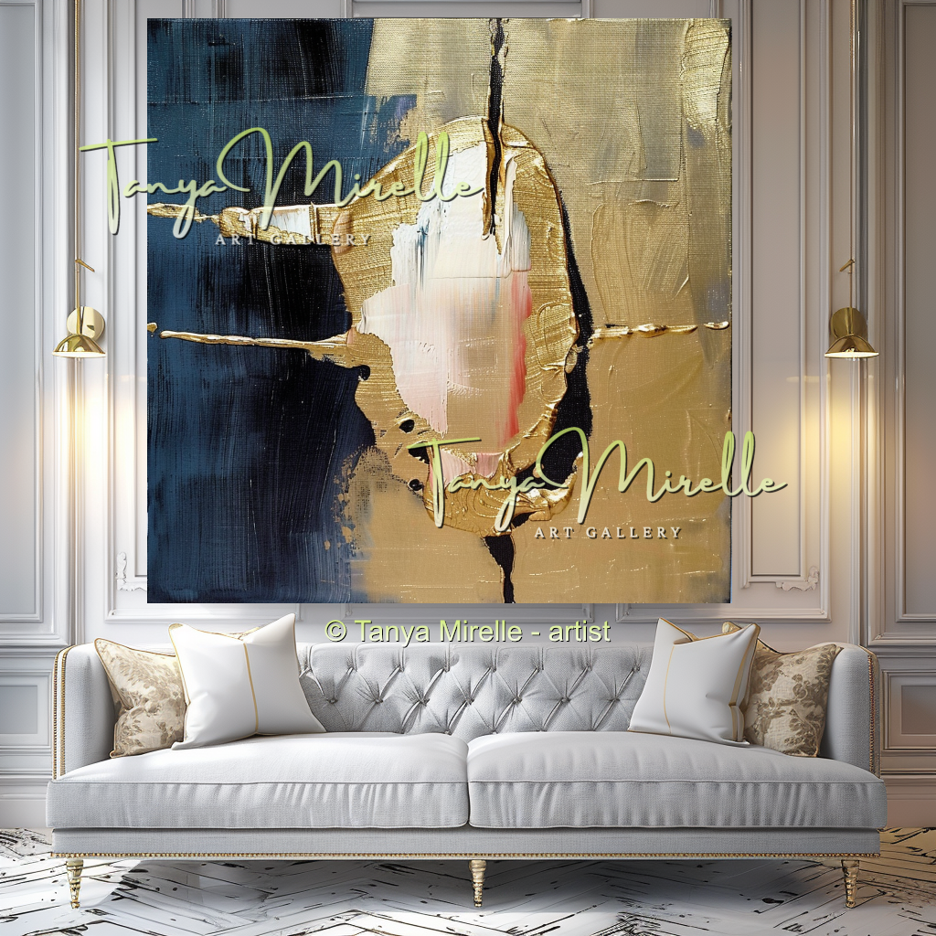 Chic Gold Painting, Modern Textured Impasto Wall Art #342