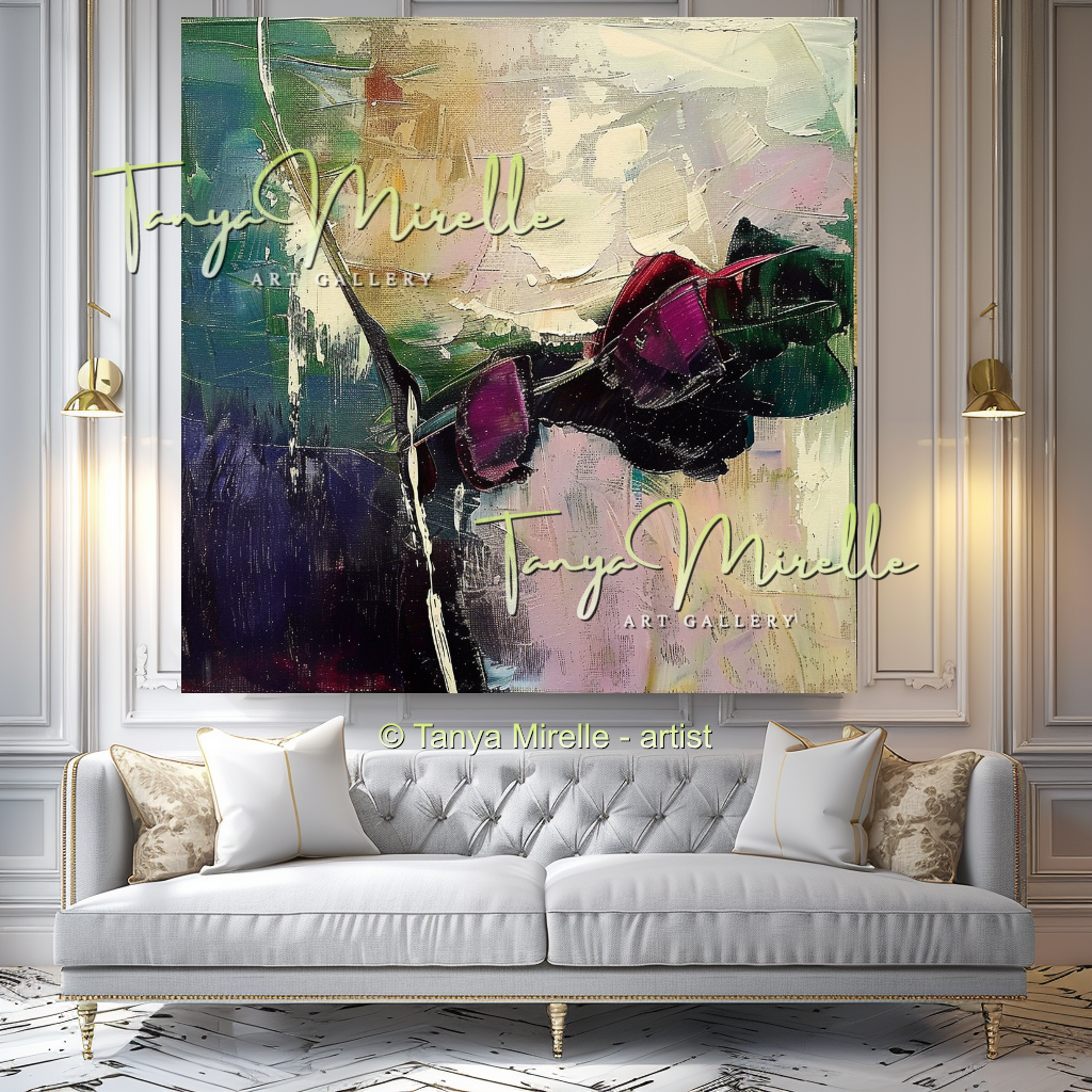 Purple Bouquet Oil Painting, Modern Impasto Floral Wall Art #343