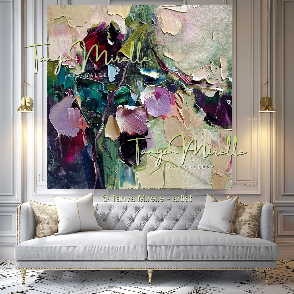Purple Bouquet Oil Painting, Modern Impasto Floral Wall Art #343