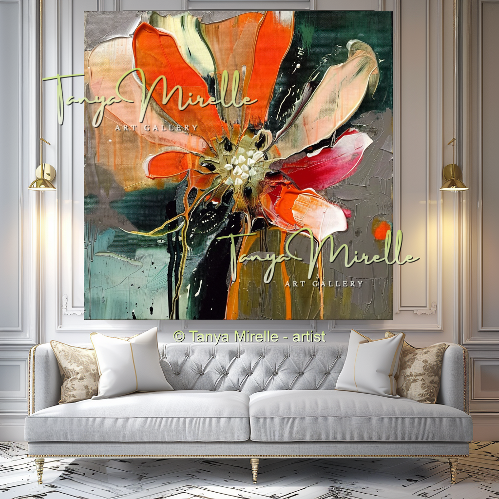 Bold Floral Oil Painting, Abstract Impasto Flowers Wall Art #345