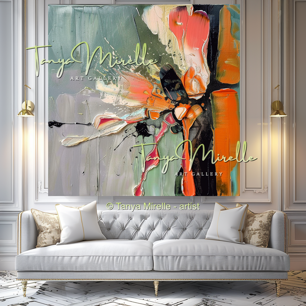 Bold Floral Oil Painting, Abstract Impasto Flowers Wall Art #345
