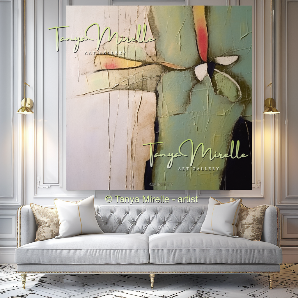 Green Beige Modern Abstract Impasto Painting #142