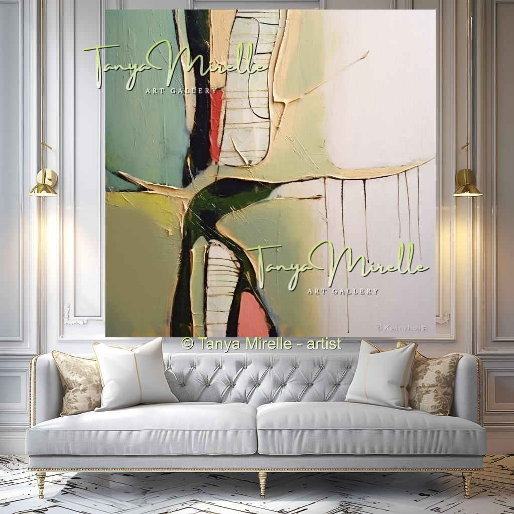 Green Beige Modern Abstract Impasto Painting #142