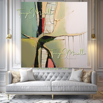 Green Beige Modern Abstract Impasto Painting #142