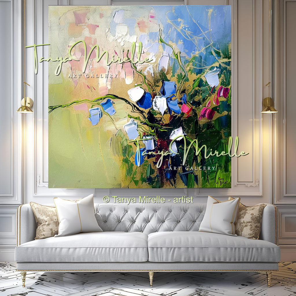 Modern Abstract Floral Oil Painting for Bedroom, Hotel #322