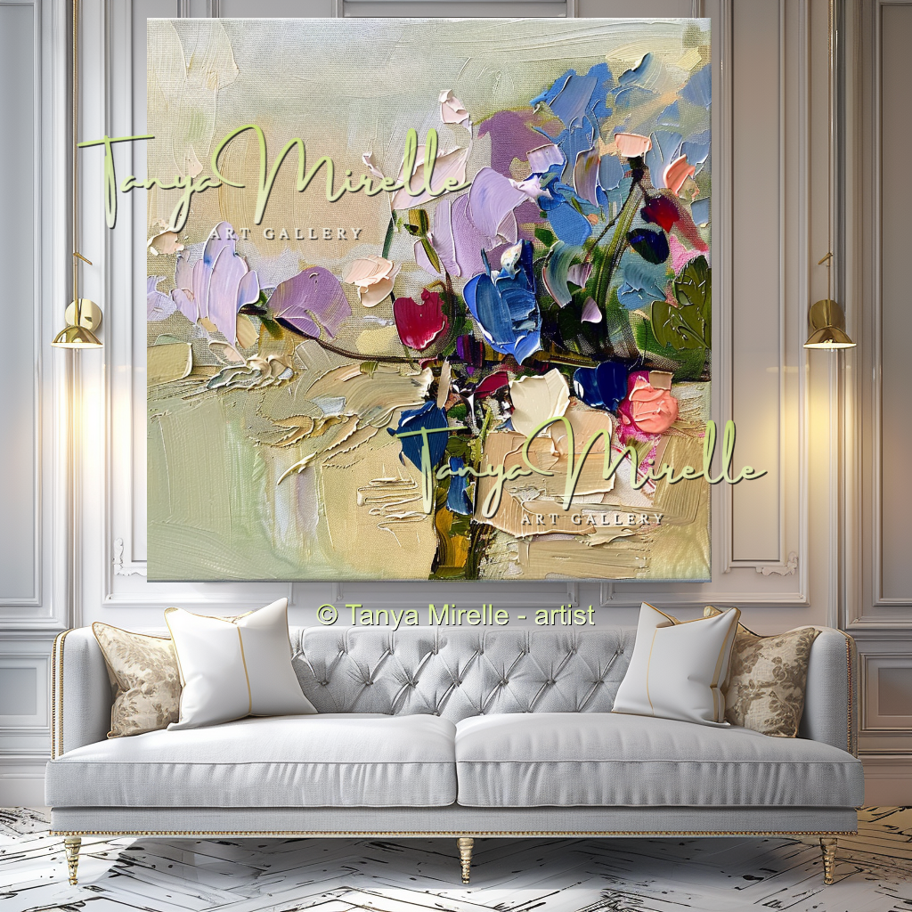 Modern Abstract Floral Oil Painting for Bedroom, Hotel #322