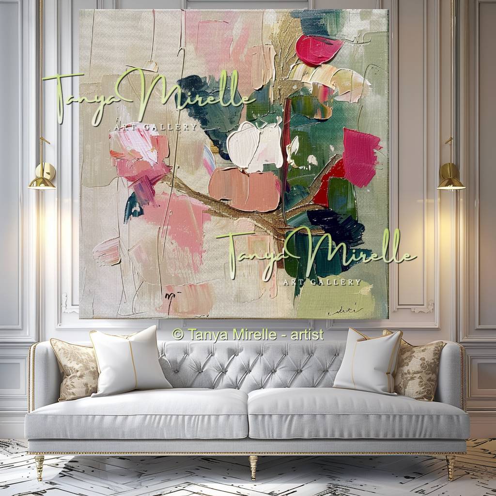 Abstract Roses Painting, Impasto Floral Artwork #327