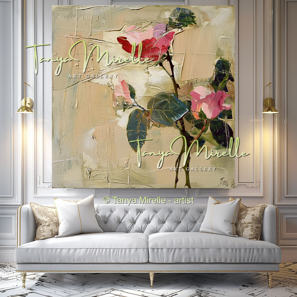 Abstract Roses Painting, Impasto Floral Artwork #327