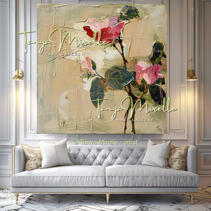 Abstract Roses Painting, Impasto Floral Artwork #327