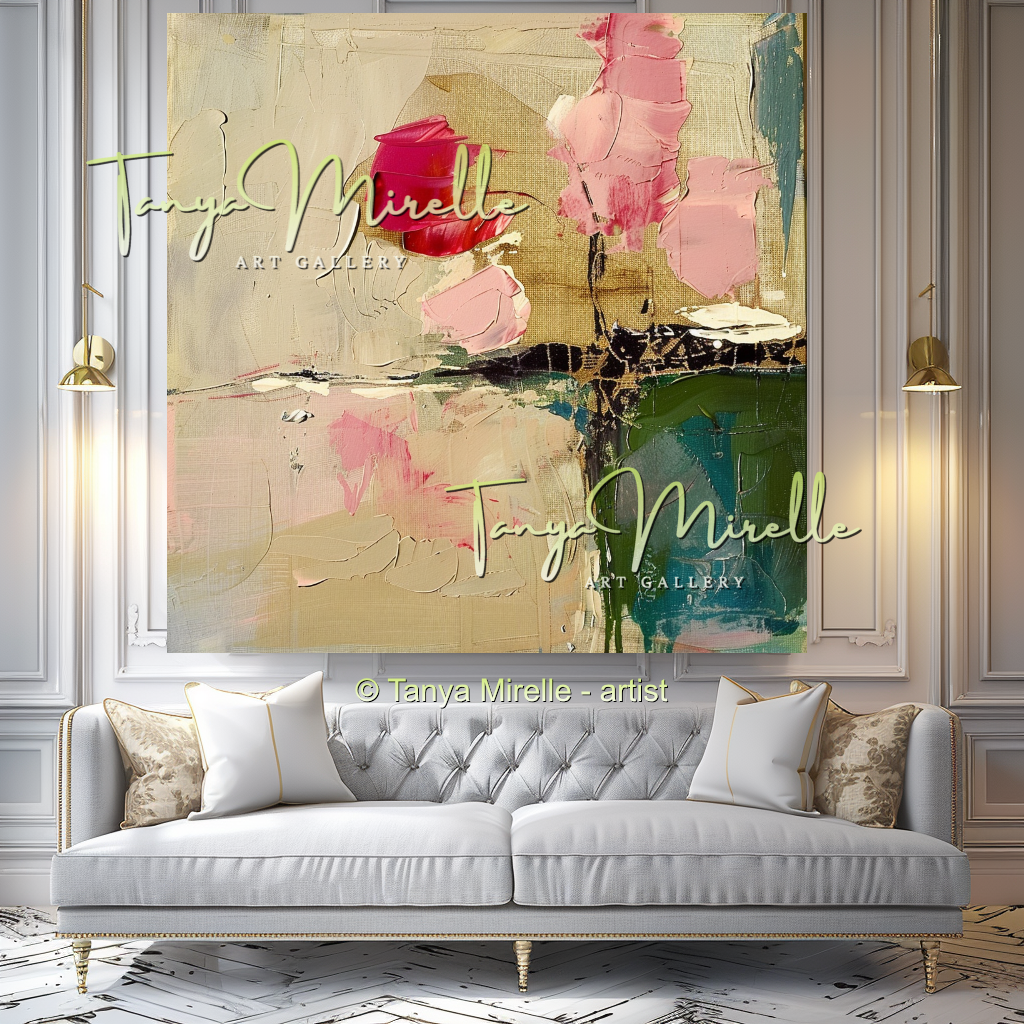Abstract Roses Painting, Impasto Floral Artwork #327