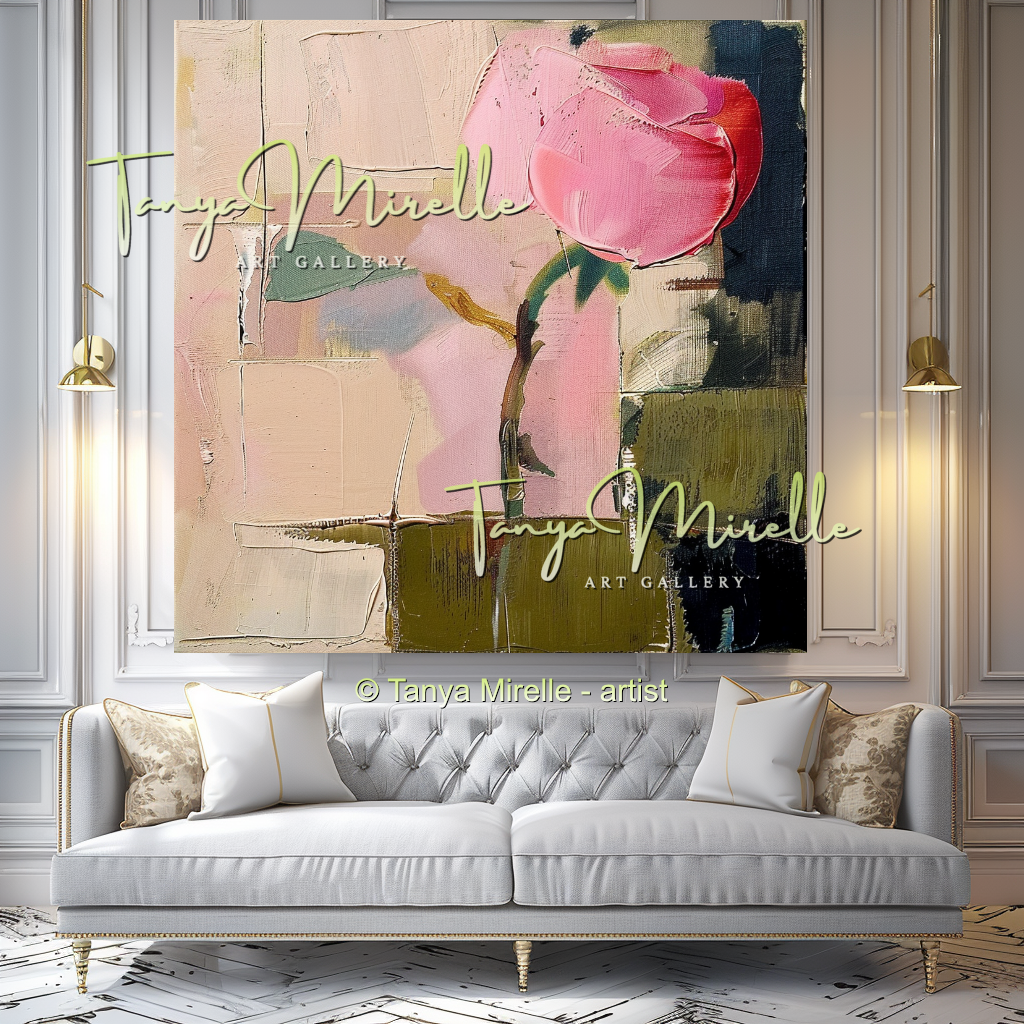 Abstract Roses Painting, Impasto Floral Artwork #328