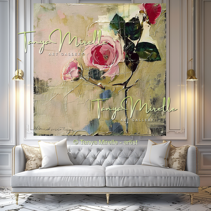 Abstract Roses Painting, Impasto Floral Artwork #328