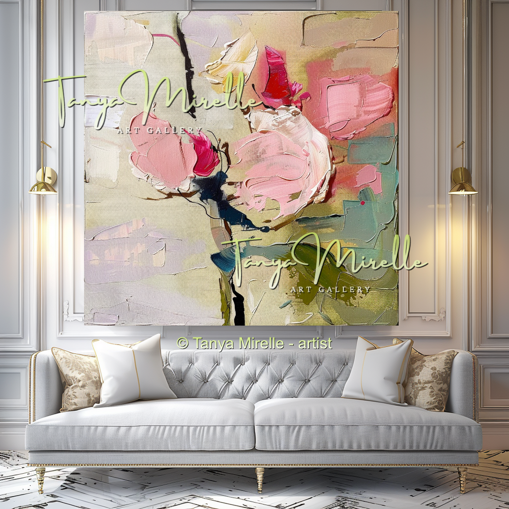 Abstract Roses Painting, Impasto Floral Artwork #328