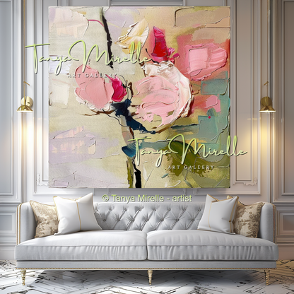 Abstract Roses Painting, Impasto Floral Artwork #328