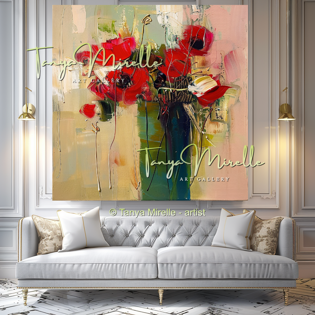 Decorative Red Bouquet Oil Painting for Bedroom or Hotel #330
