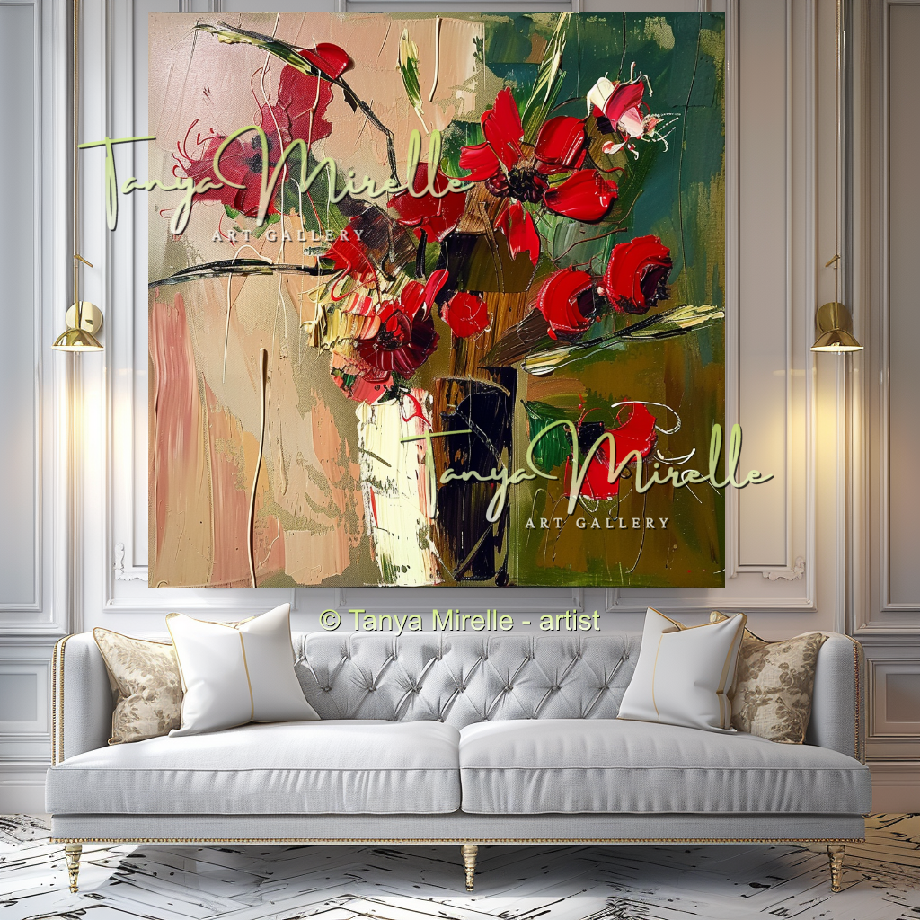 Decorative Red Bouquet Oil Painting for Bedroom or Hotel #330