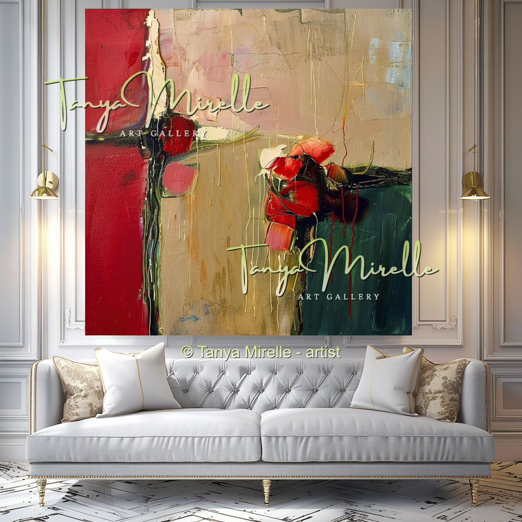 Abstract Red Floral Oil Painting for Bedroom or Hotel #331