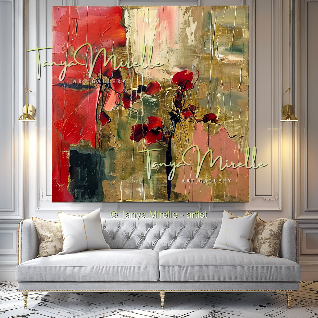 Abstract Red Floral Oil Painting for Bedroom or Hotel #331