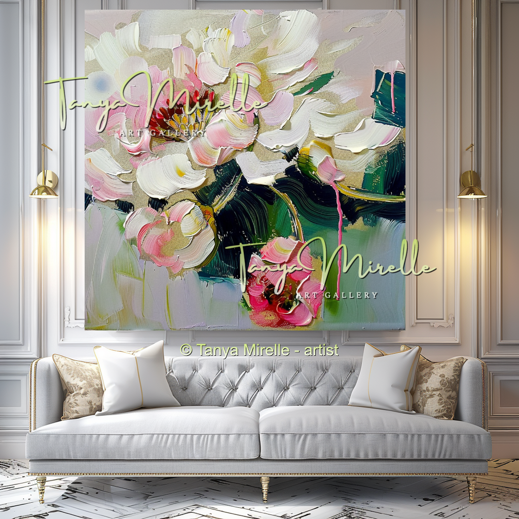 Peony Impasto Oil Painting for Living Room or Office #333