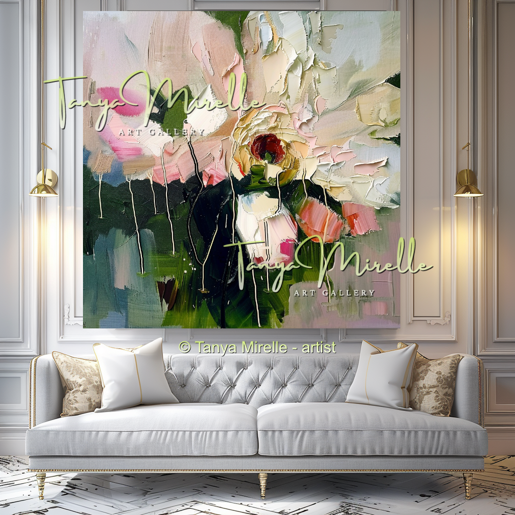 Peony Impasto Oil Painting for Living Room or Office #333