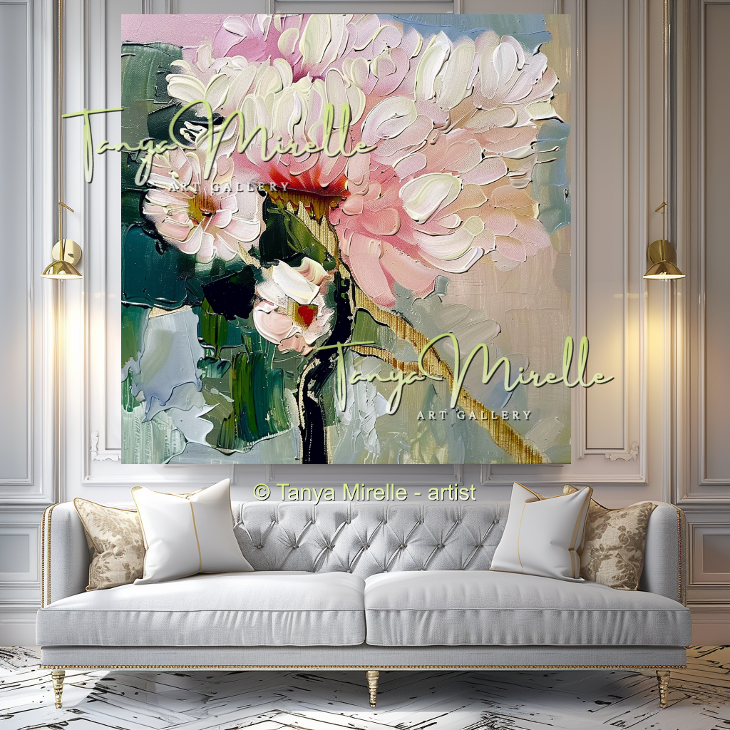 Peony Impasto Oil Painting for Living Room or Office #333
