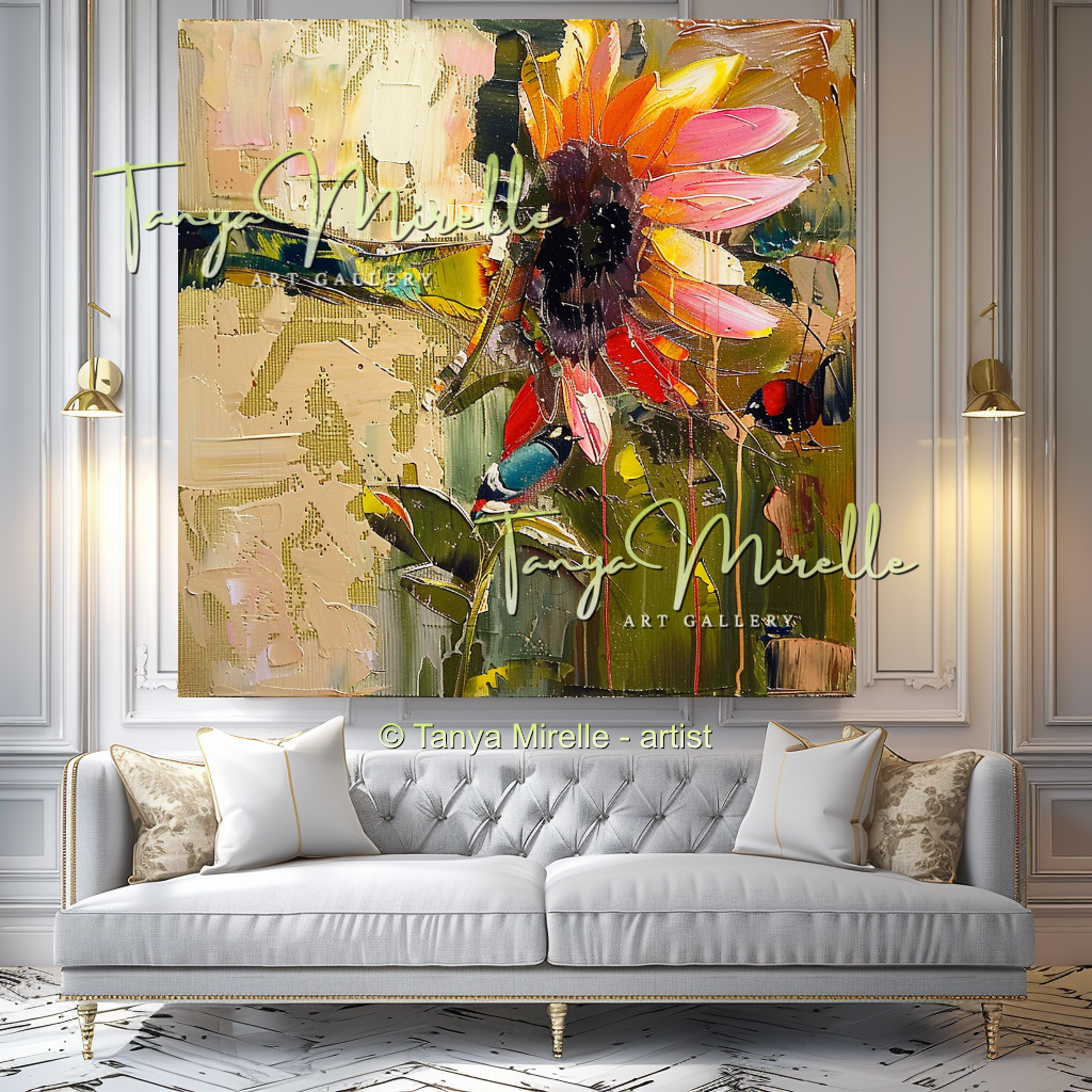 Sunflower Impasto Oil Painting for Living Room or Office #334