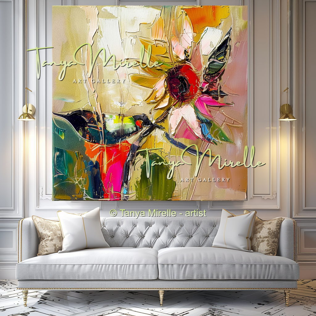 Sunflower Impasto Oil Painting for Living Room or Office #334