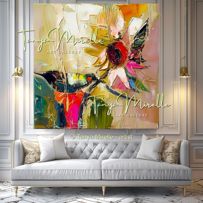 Sunflower Impasto Oil Painting for Living Room or Office #334
