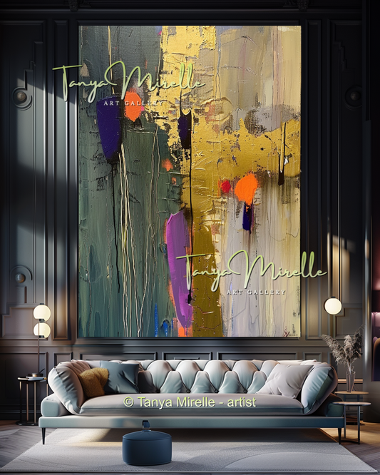 Green Gold Impasto Abstract Art - Modern Wall Art #191