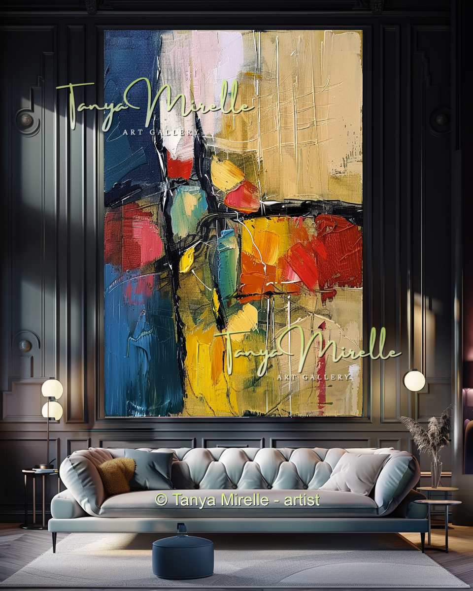 Original Abstract Oil Painting with Bold Red Accent #272