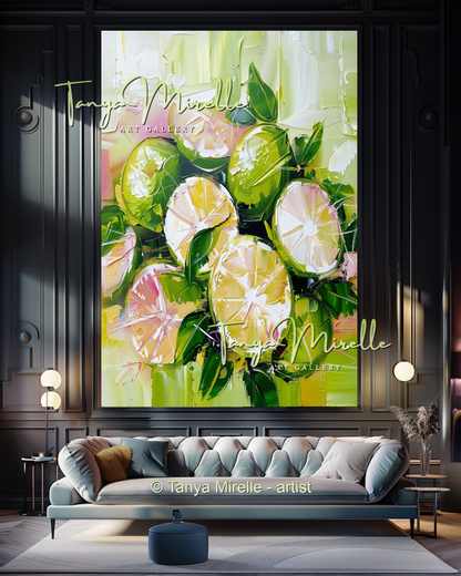 Citron Abstract Oil Painting Canvas, Kitchen Wall Decor #276
