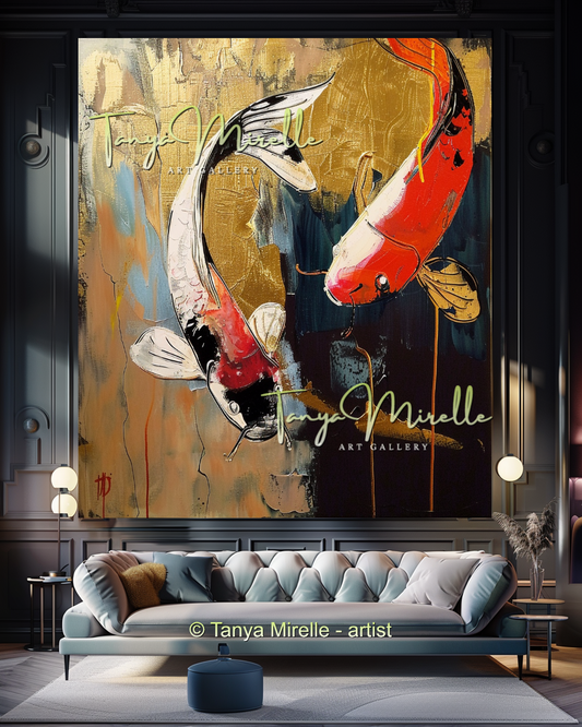 Vivid Koi Fish Abstract Painting - Modern Wall Art #184