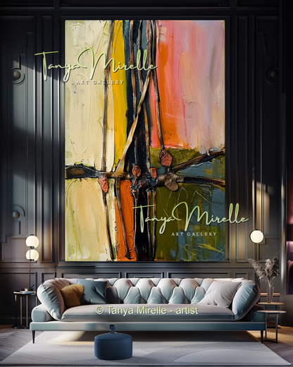 Earth Tone Abstract Oil Painting for Living Room Decor #279