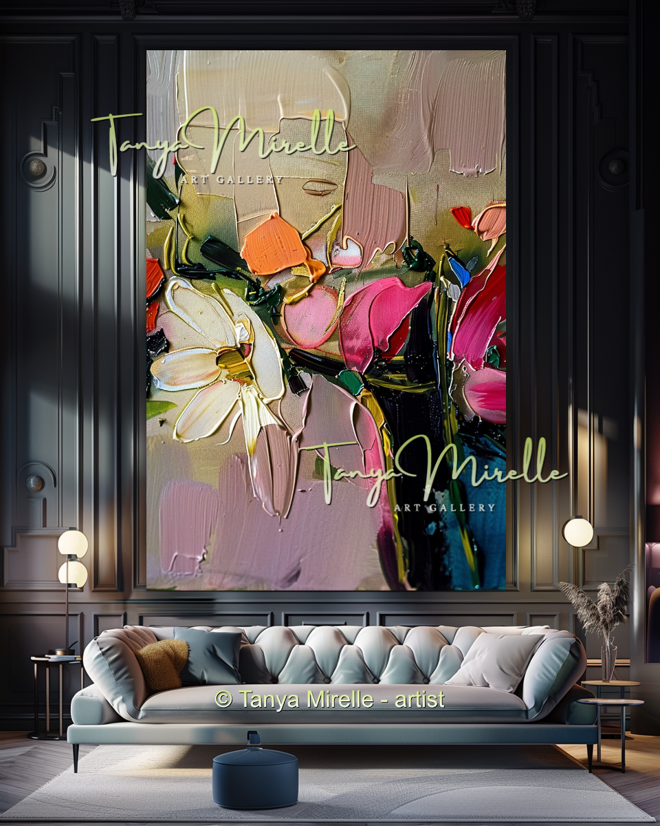 Chic Abstract Floral Oil Canvas - Modern Impasto Wall Art #194