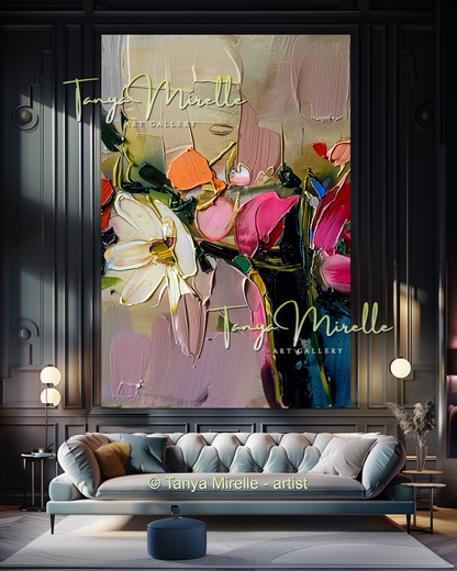 Chic Abstract Floral Oil Canvas - Modern Impasto Wall Art #194