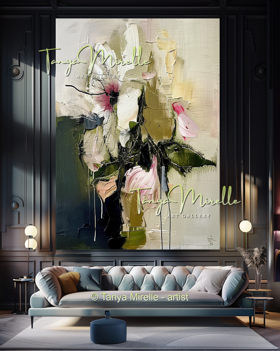 Large Abstract Floral Oil Painting - Modern Wall Art #187