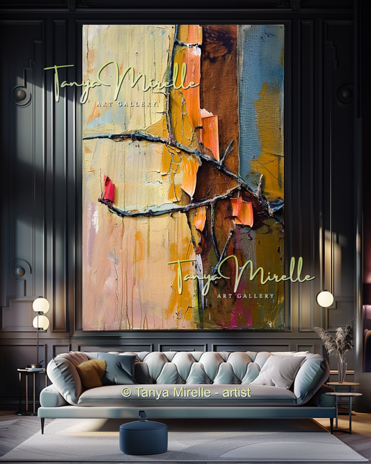 Earth Tone Abstract Oil Painting for Living Room Decor #279