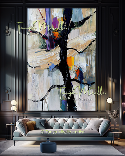 Vivid Abstract Tree Impasto Oil Painting on Canvas #285