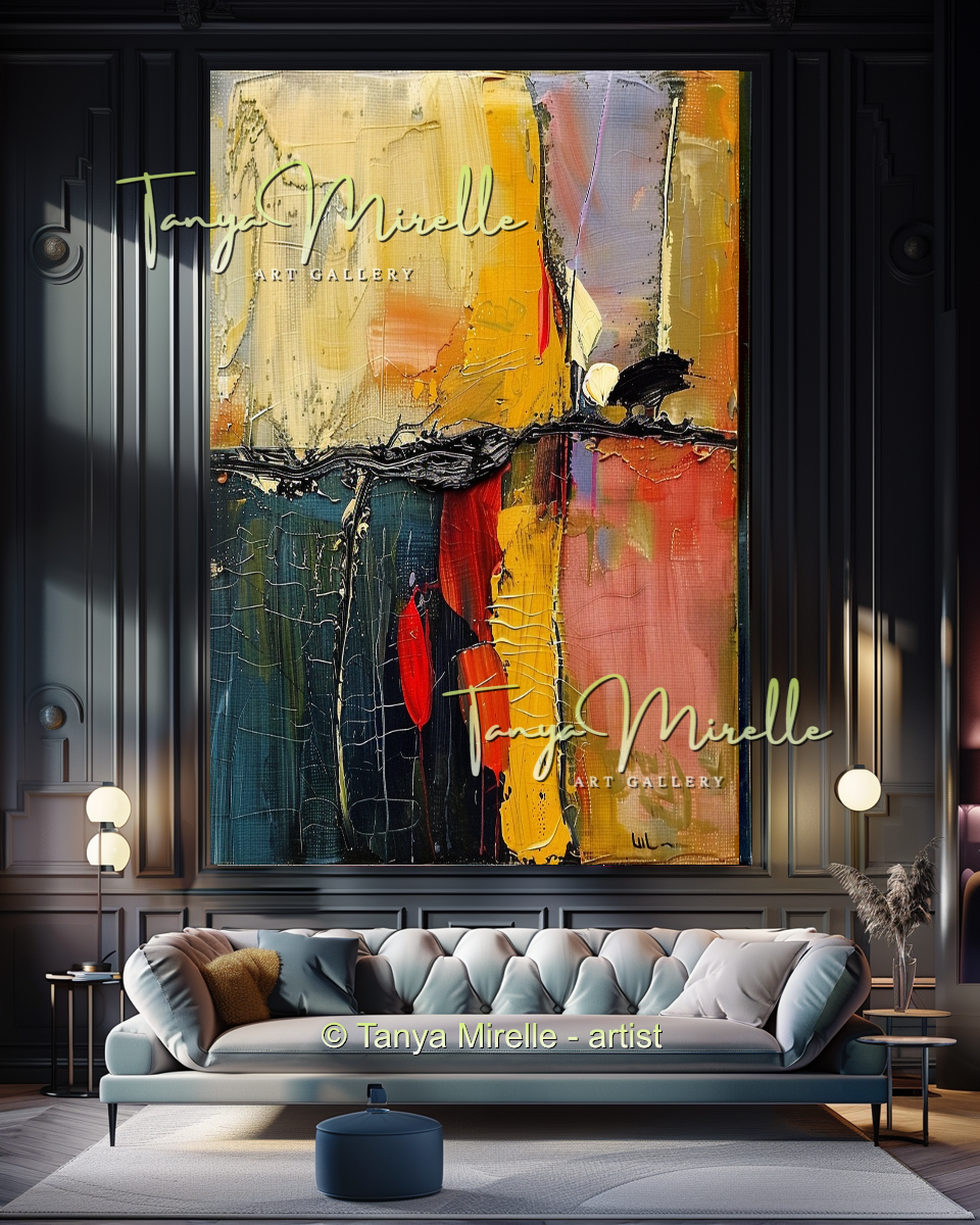 Original Abstract Oil Painting with Bold Red Accent #272