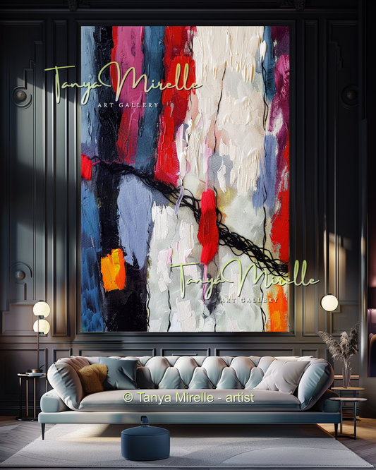 Impasto Oil Canvas Wall Art, Bold Red Accents #299