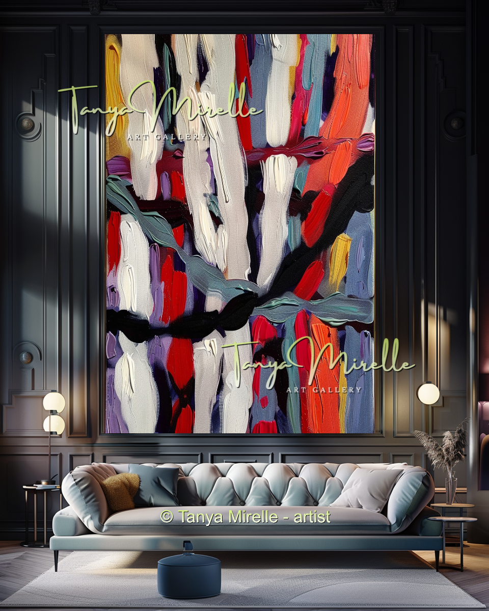 Impasto Oil Canvas Wall Art, Bold Red Accents #299