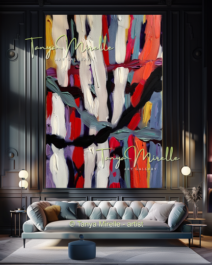 Impasto Oil Canvas Wall Art, Bold Red Accents #299