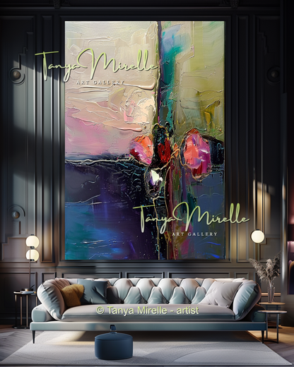 Purple Expressive Abstract Floral Canvas Oil Painting #303