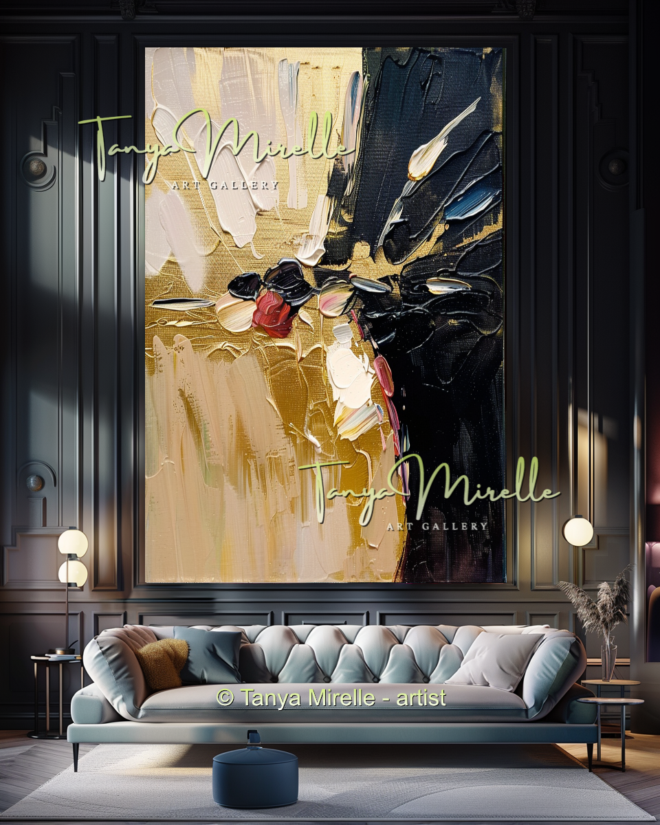 Gold Black Accent, Abstract Canvas Oil Painting #304