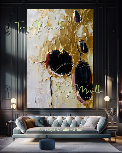 Gold Black Accent, Abstract Canvas Oil Painting #304