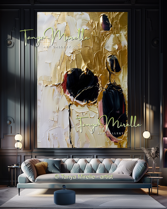 Gold Black Accent, Abstract Canvas Oil Painting #304