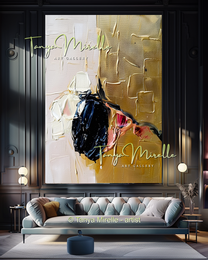 Gold Black Accent, Abstract Canvas Oil Painting #304