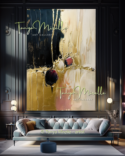 Gold Black Accent, Abstract Canvas Oil Painting #304
