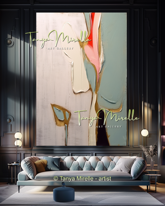 Minimalist Beige Green Abstract Painting - Modern Wall Art #181