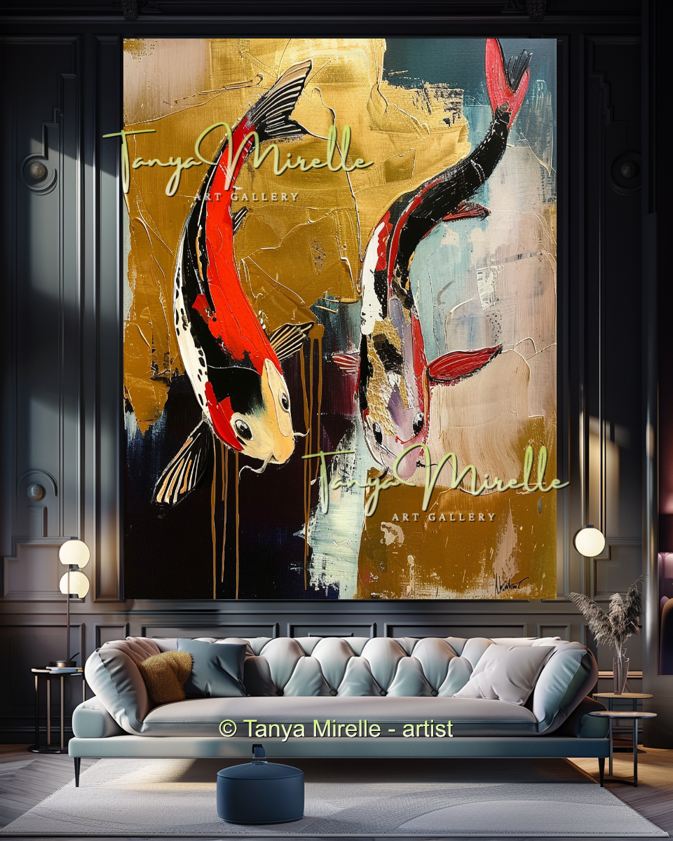 Vivid Koi Fish Abstract Painting - Modern Wall Art #184